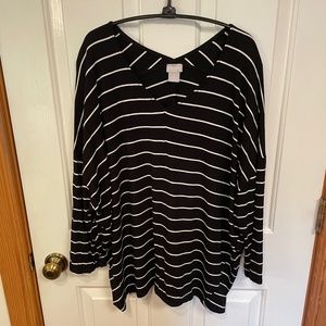 Chicos Black and White Stripe Shirt Size XL
